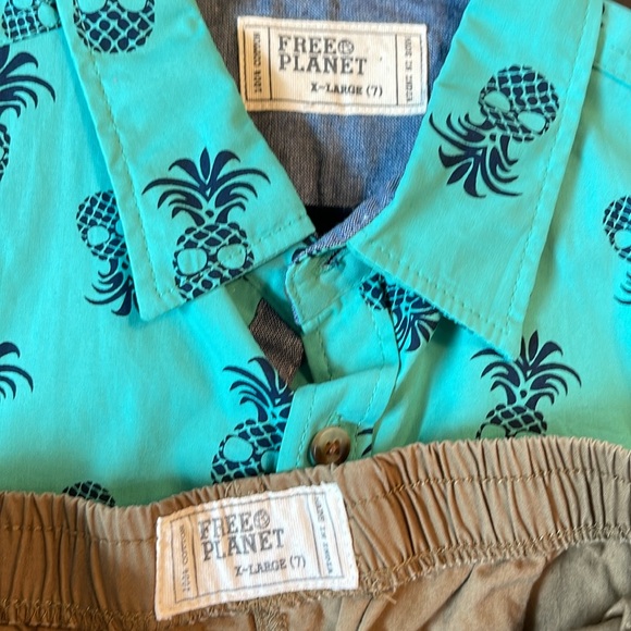 Child button up pineapple top and matching tan shorts size 7 Free Planet brand - Picture 9 of 9